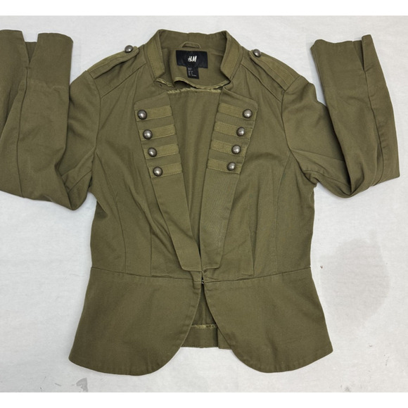 Military Style Olive Blazer Double Row Metal Button Jacket Regency Steampunk 8 - Picture 3 of 9